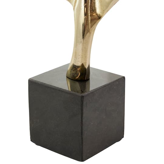 33" Gold Aluminum Bird Feather Sculpture with Black Marble Base